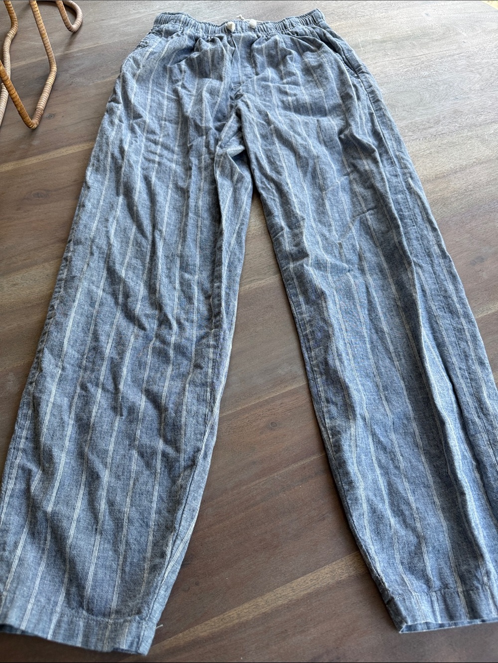 Zara Boys Relaxed Stripe Linen Cargo - Blue Sz 13/14